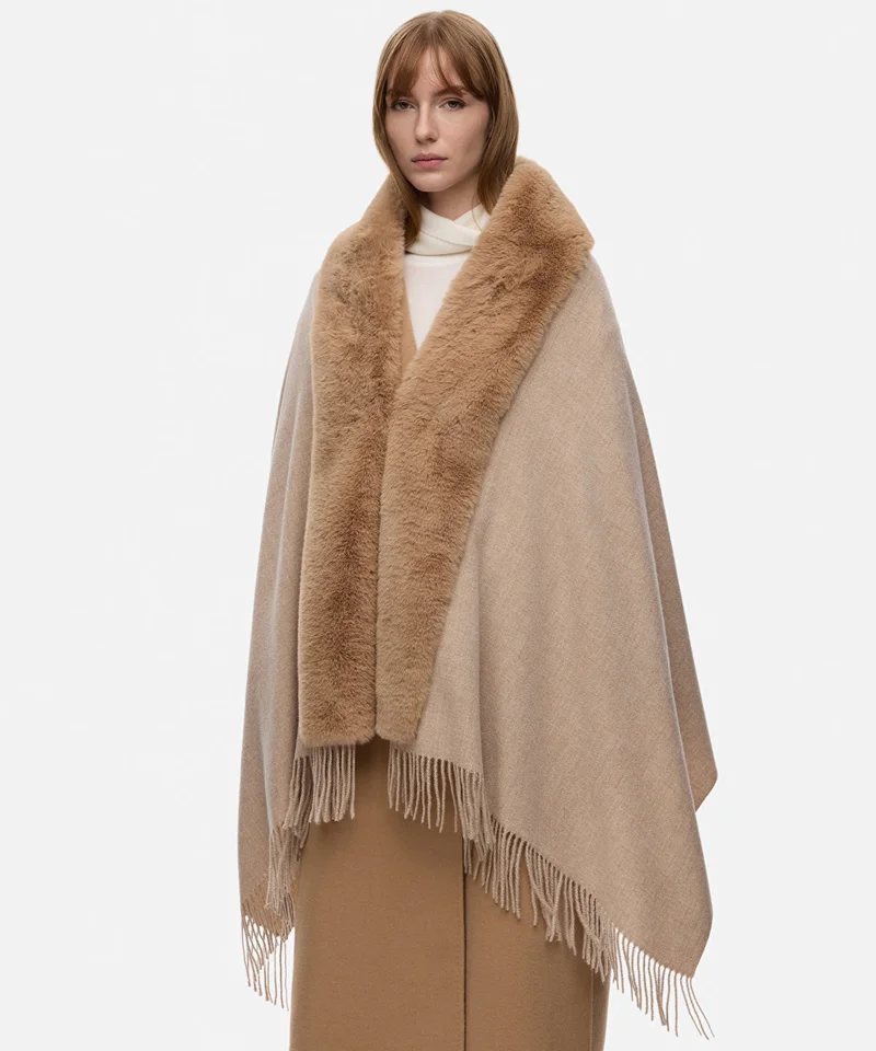 ابيكول Faux Fur Fringed Poncho
